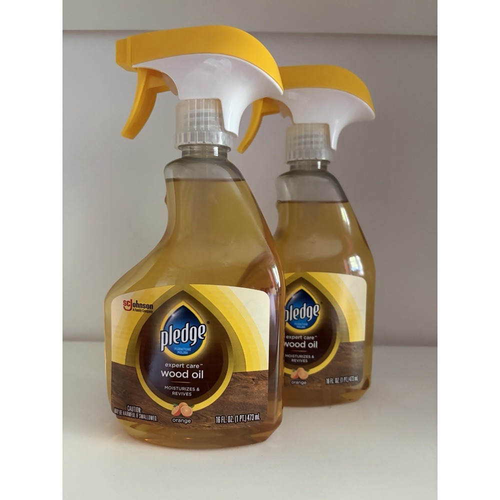 Pledge Revive It Restoring Oil Spray 16 oz Orange Unsealed Wood Leather Lot of 2